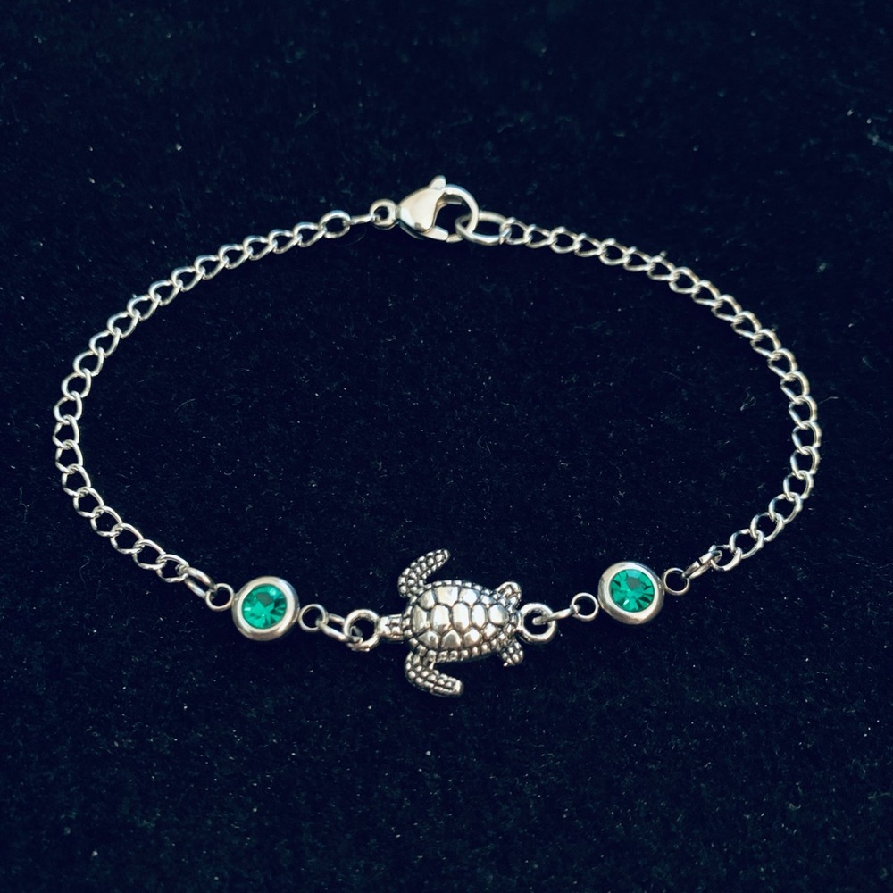 Turtle bracelet (or anklet) with rhinestones - Picture 3 of 7